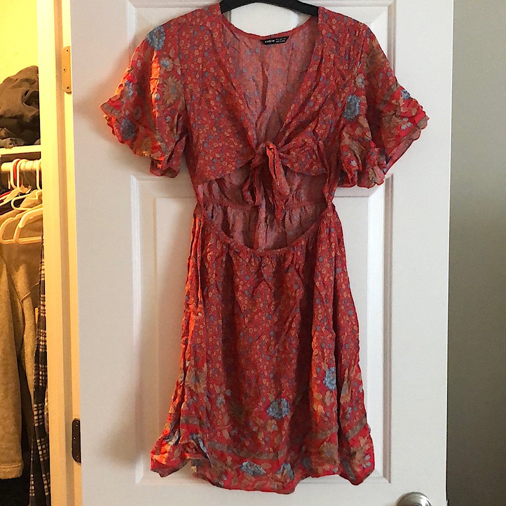 Shein Red Cut-Out Dress Size Small